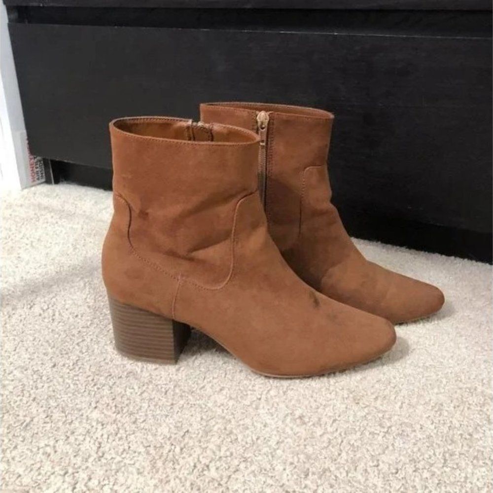 Forever 21 Brown Suede Ankle Boots Wood Heel
